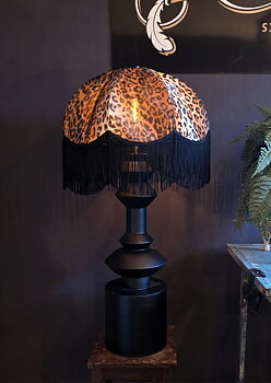 Lampskärm Large Retro 50 - Leopard/Svart frans