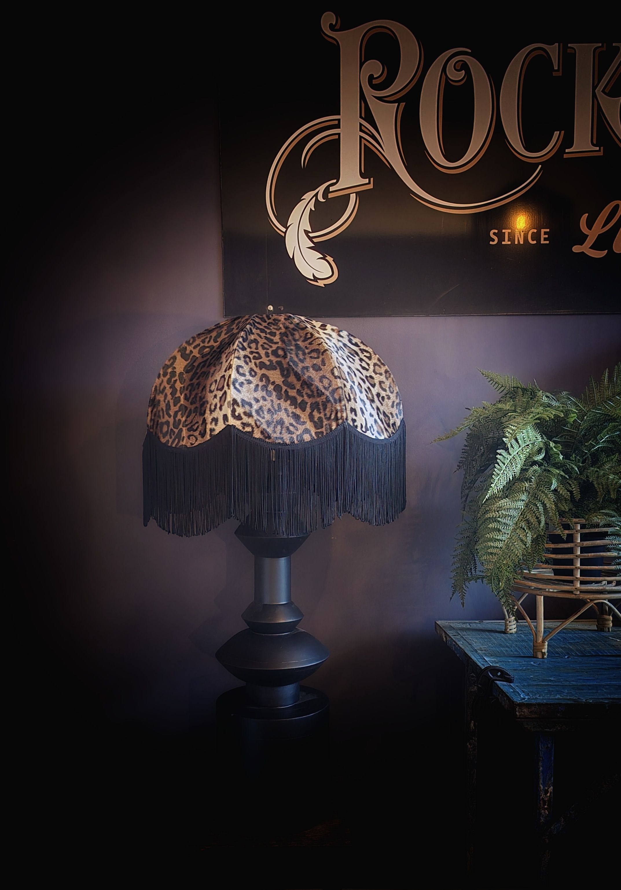 Lampskärm Large Retro 50 - Leopard/Svart frans