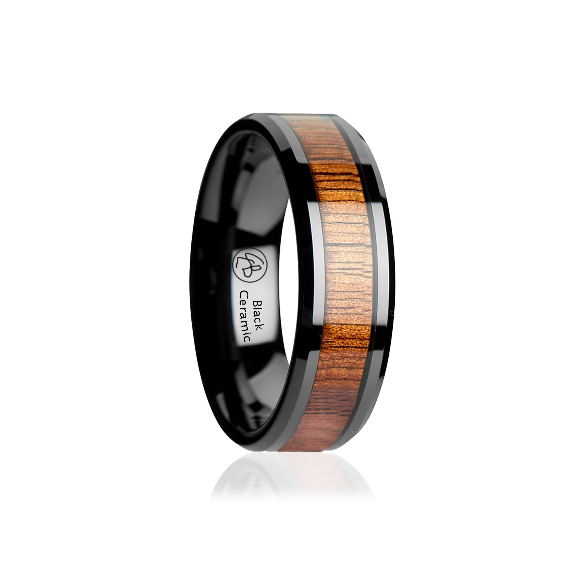 Black Koa – Lyxig Svart Keramisk Ring med Koa-trä 4mm 6mm 8mm - 5