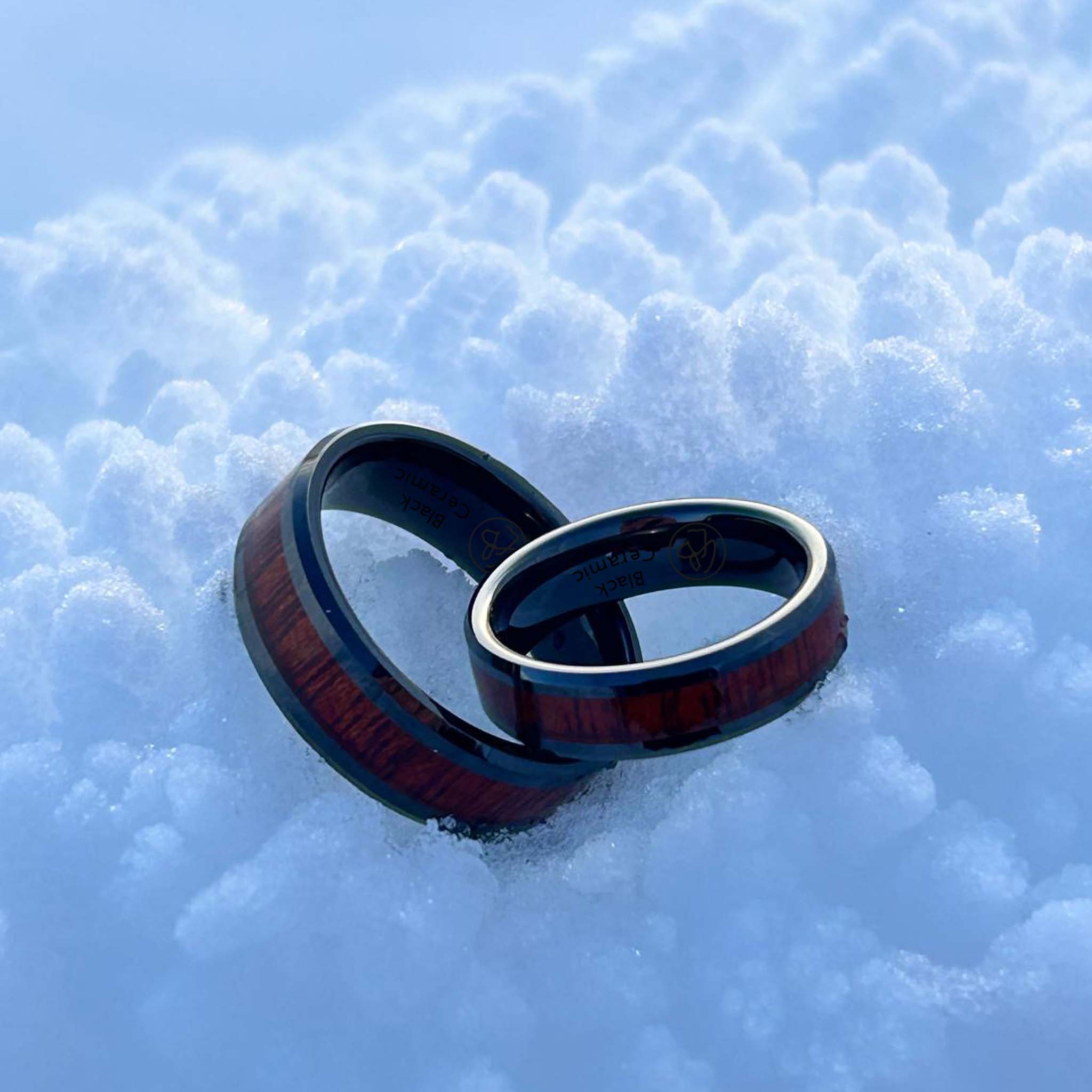 Black Koa – Lyxig Svart Keramisk Ring med Koa-trä 4mm 6mm 8mm - 3