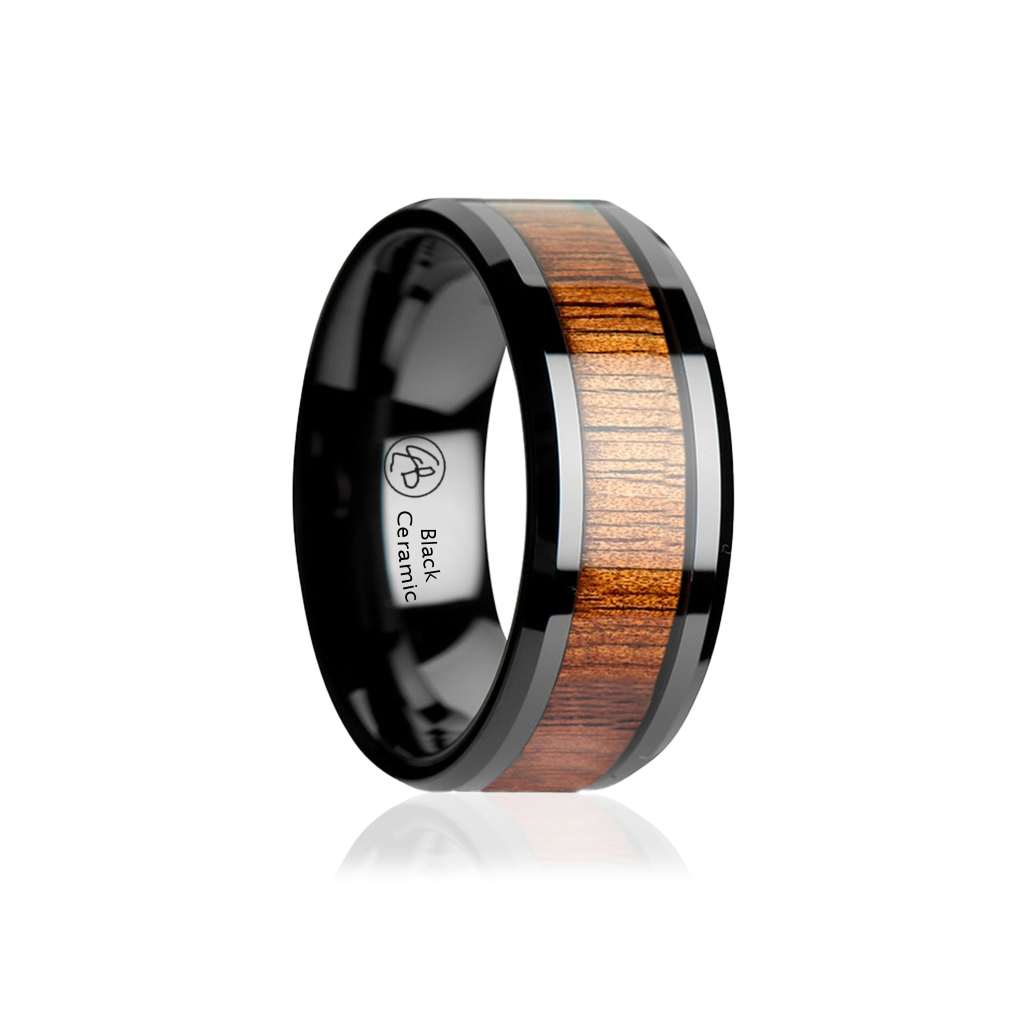 Svart keramisk ring med Acacia Koa-trä inlägg