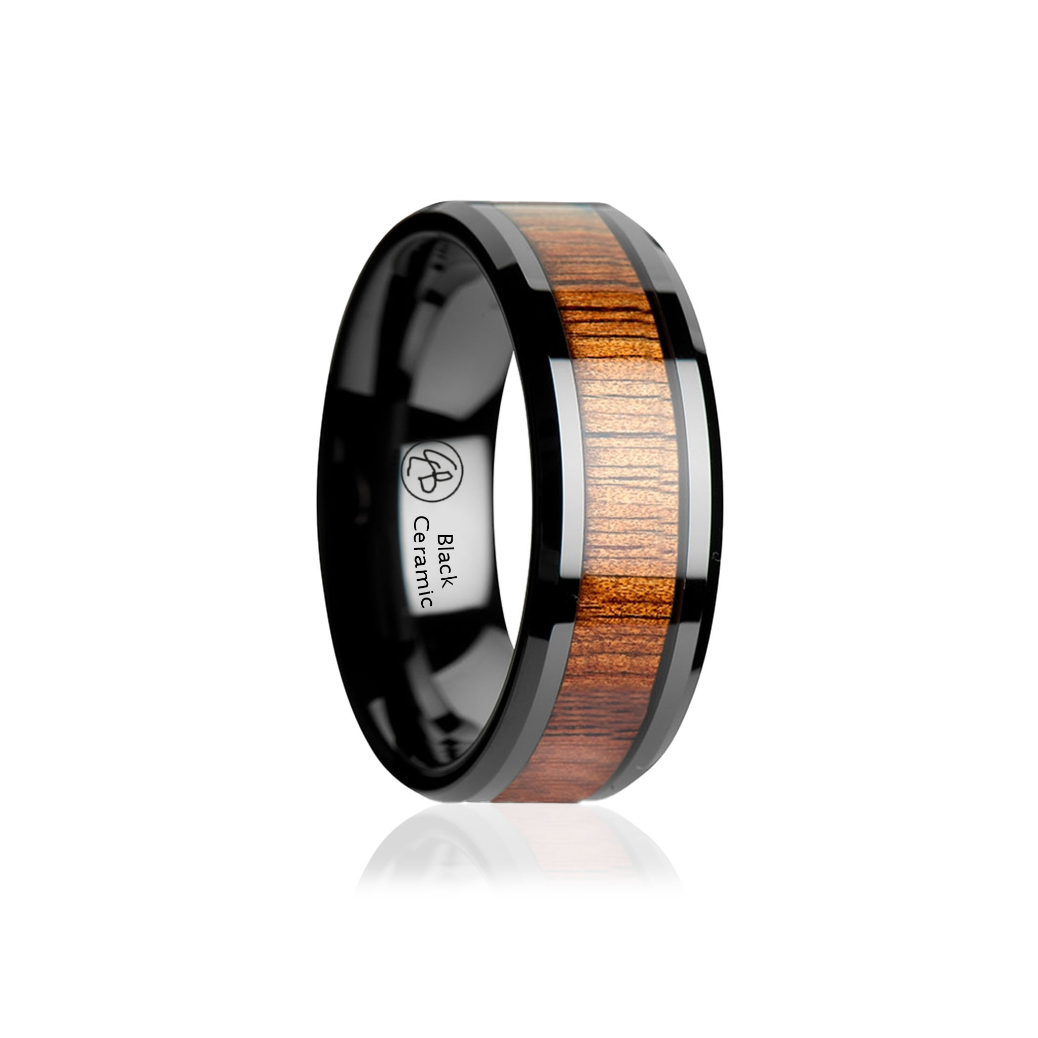 Black Koa – Lyxig Svart Keramisk Ring med Koa-trä 4mm 6mm 8mm