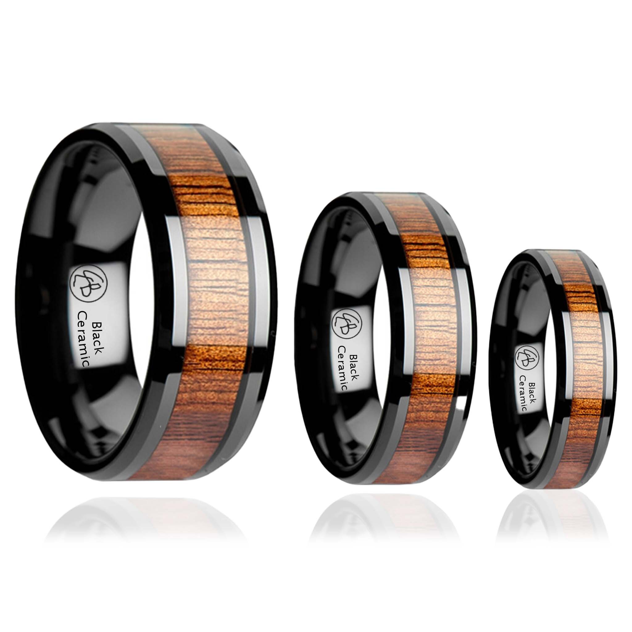 Black Koa – Lyxig Svart Keramisk Ring med Koa-trä 4mm 6mm 8mm - 9