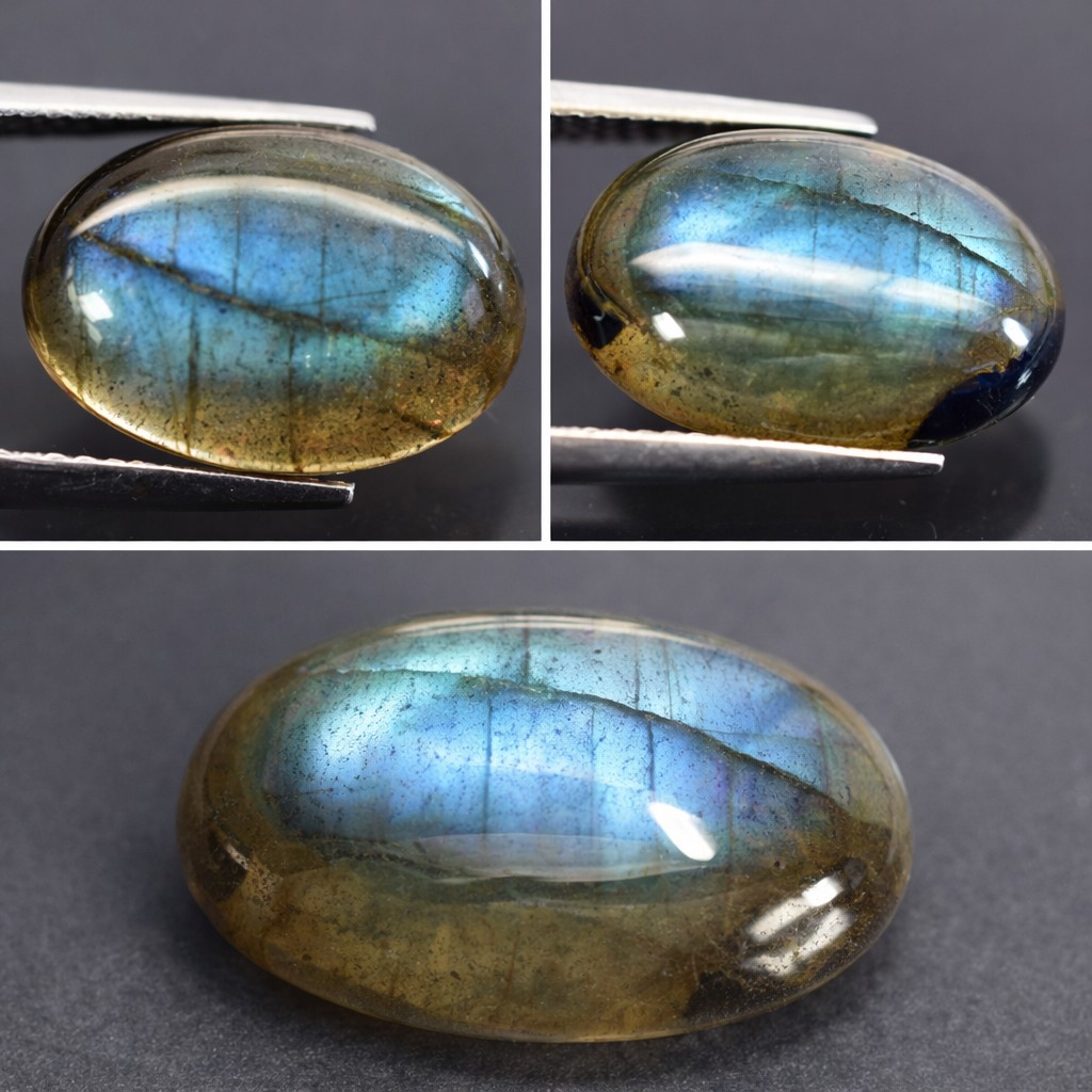 Labradorita natural suelta de 4,39 ct, ovalada, de 14 x 10 mm, con un impresionante juego de colores.