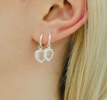 claw heart clear single earring silver 