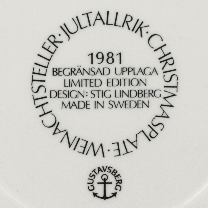 スティグ・リンドベリ  Jultallrikシリーズ  クリスマスの陶板  22cm  1981年〈箱付き〉[サンプル画像]
