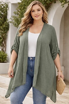Cardigan i linneblandning, khaki