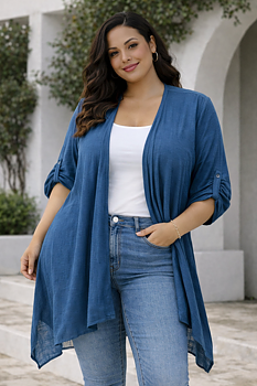 Cardigan i linneblandning, teal 