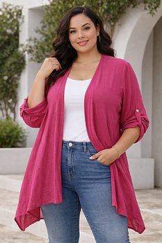 Cardigan i linneblandning, rosa 