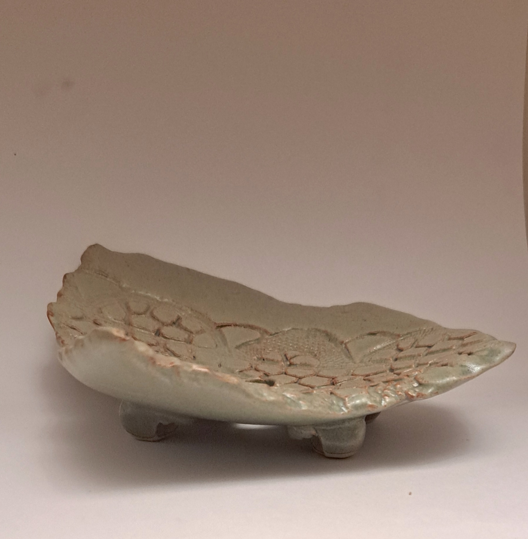 Tvålfat i stengodskeramik, grönt 3- kantigt 13x12 , 11 x 10cm - 2