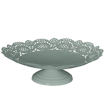Stort fat emalj på fot snirklig kant antik grön Lantlig stil shabby chic Gårdsromantik