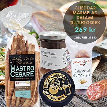 PAKET Cheddar, Salami, Marmelad, Tilltuggskex