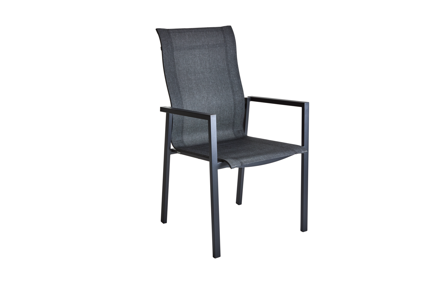 Brafab Comfy karmstol med svart aluminiumram och sits/rygg i antracitgrå textilene.