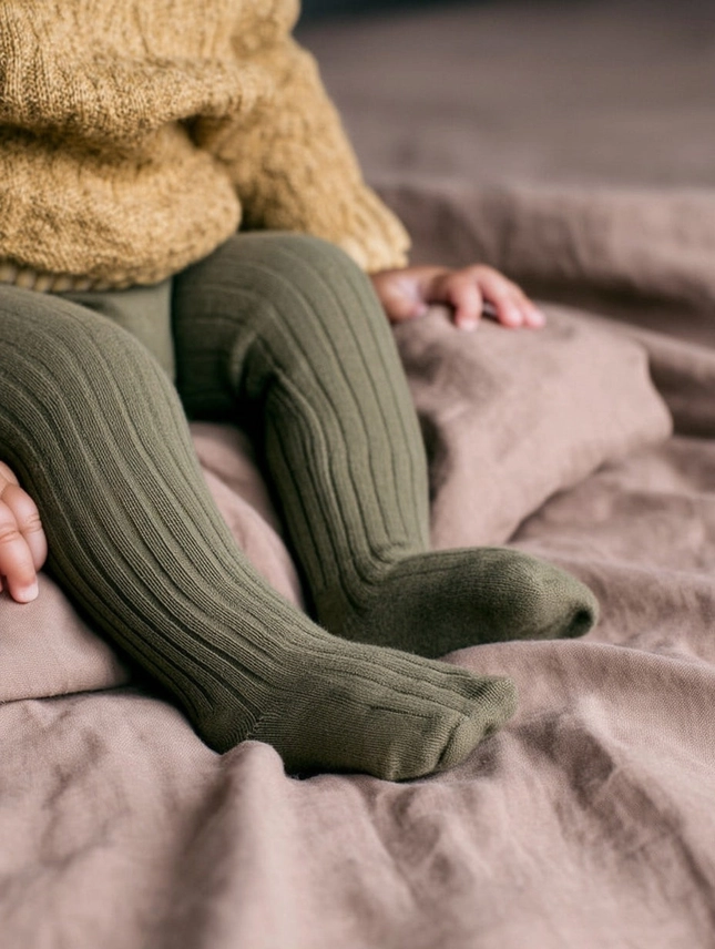 Ullunderställ - mjuka sköna strumpbyxor i merinoull från Lille Barn - Ljus Avokado