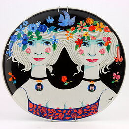 Stig Lindberg (1980) Wall Plaque with Colorful Twins Motif 25 cm (2)