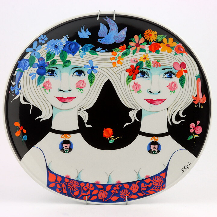 スティグ・リンドベリ  双子の装飾皿 Art Plate 1980年  25cm (2)