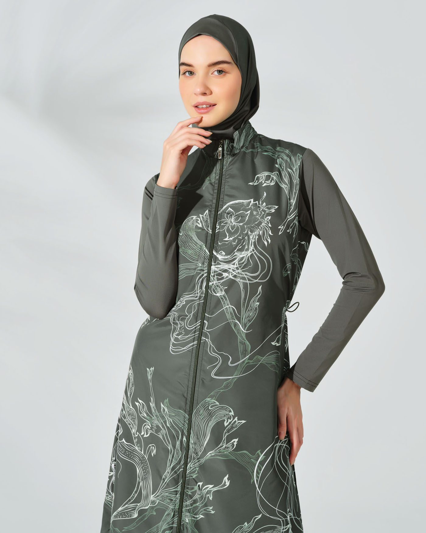 Muslim Swimsuit with hijab - Olive Green - 4