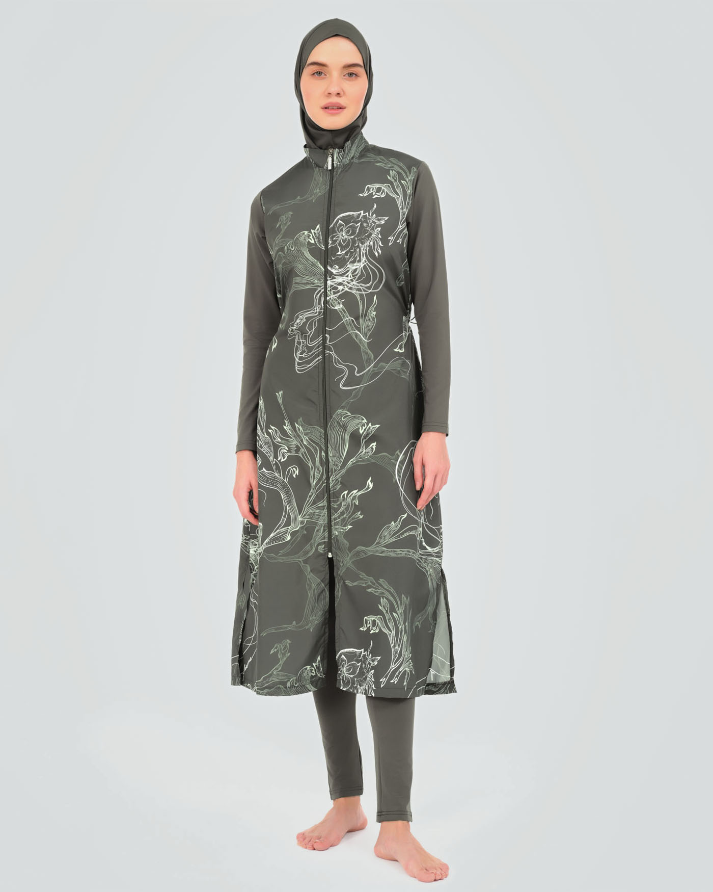 Muslim Swimsuit with hijab - Olive Green - 5