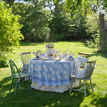 Chamois Round Tablecloth Dahlia Blue & Yellow - 2