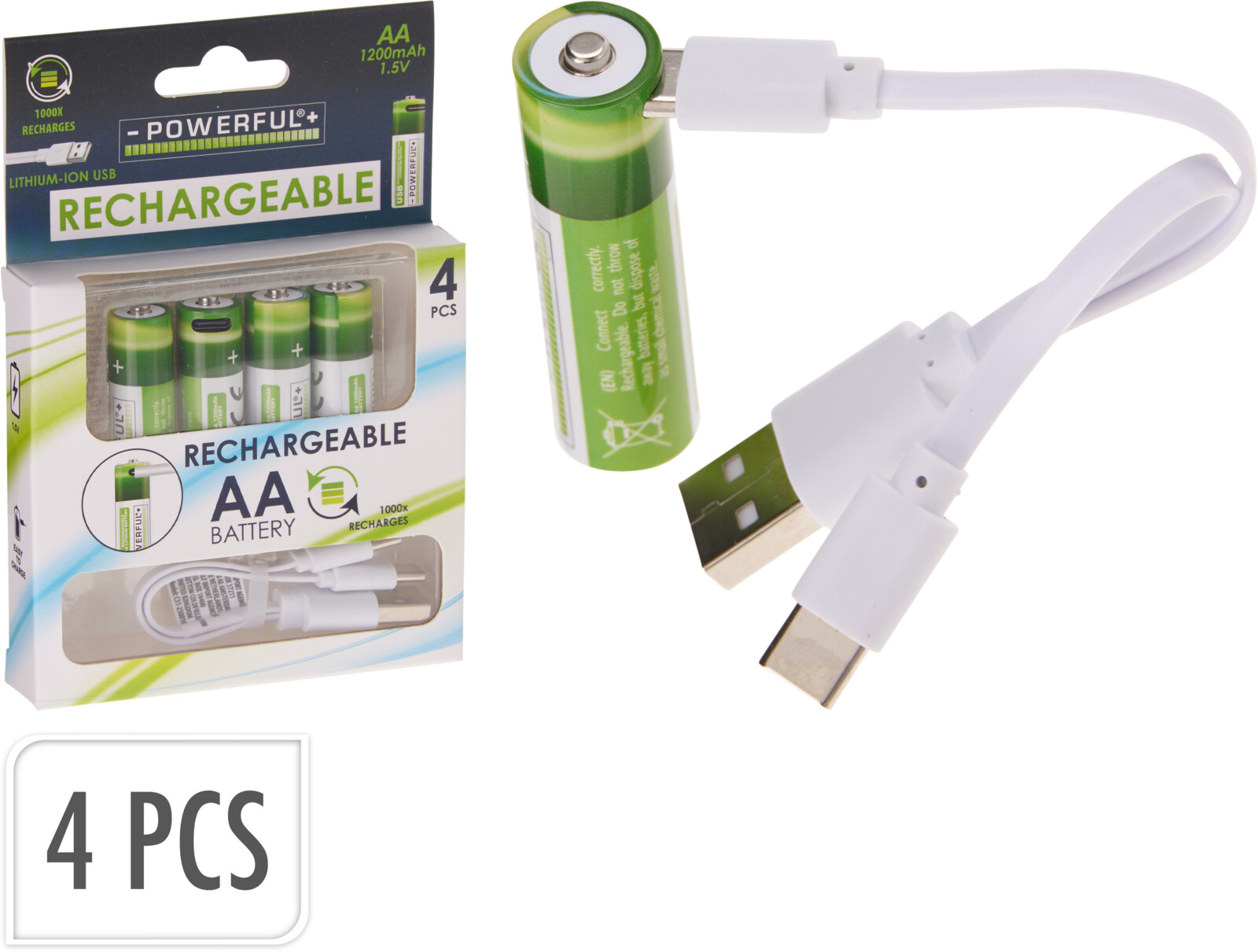 Uppladdningsbara AA-batterier USB-C – 4-pack