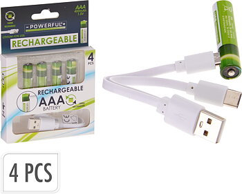 Batteri AAA USB-C uppladdningsbart – 4-pack