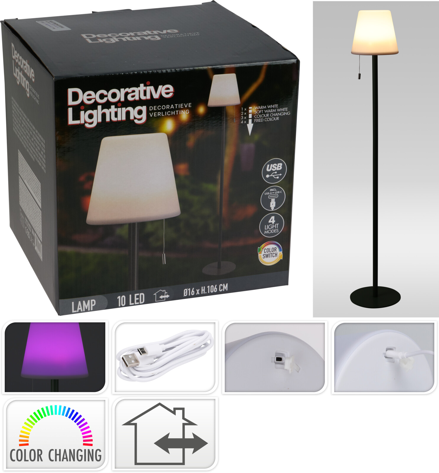 Golvlampa LED - Färgskiftande, matt svart - 4