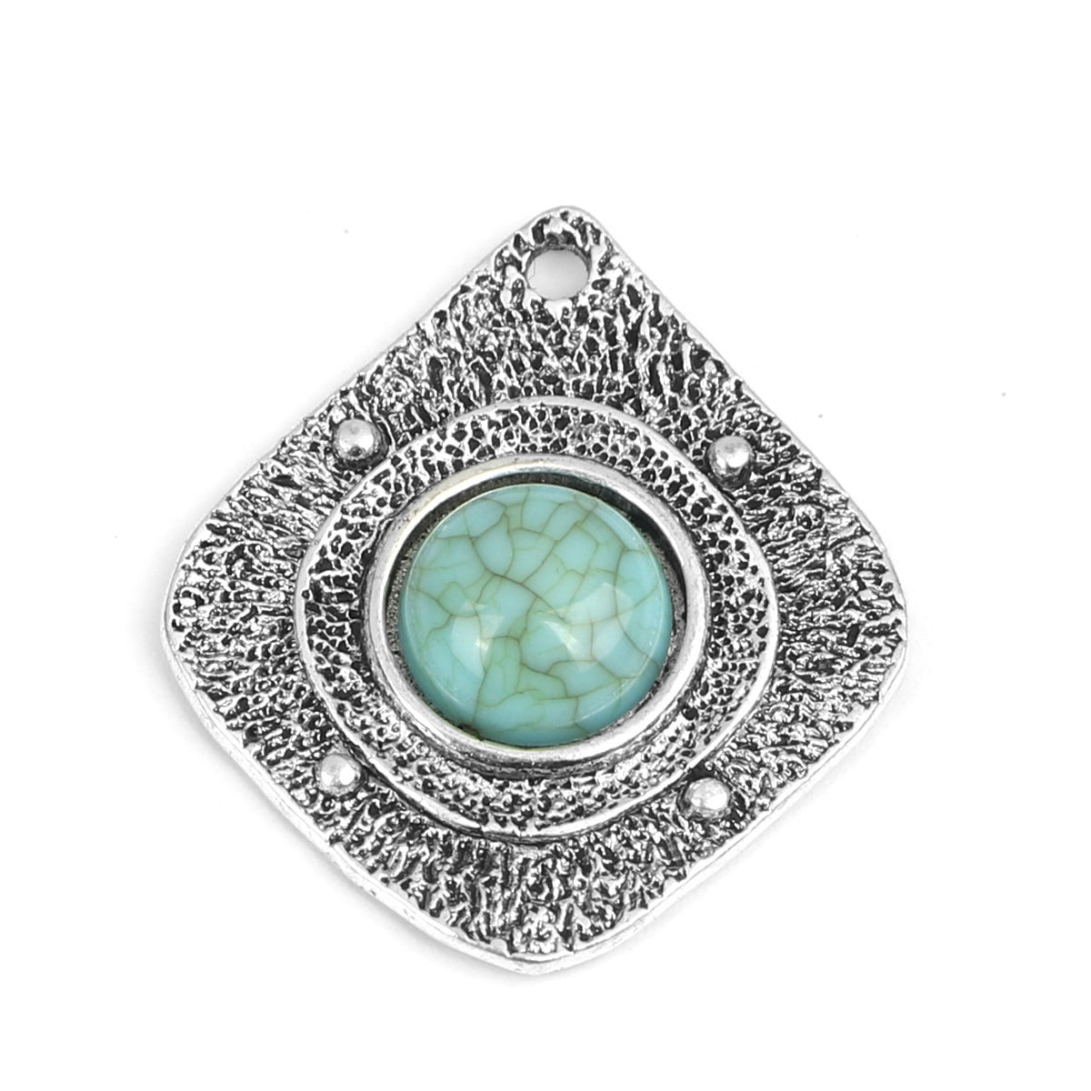 Charm -  Boho square drop, silver blue