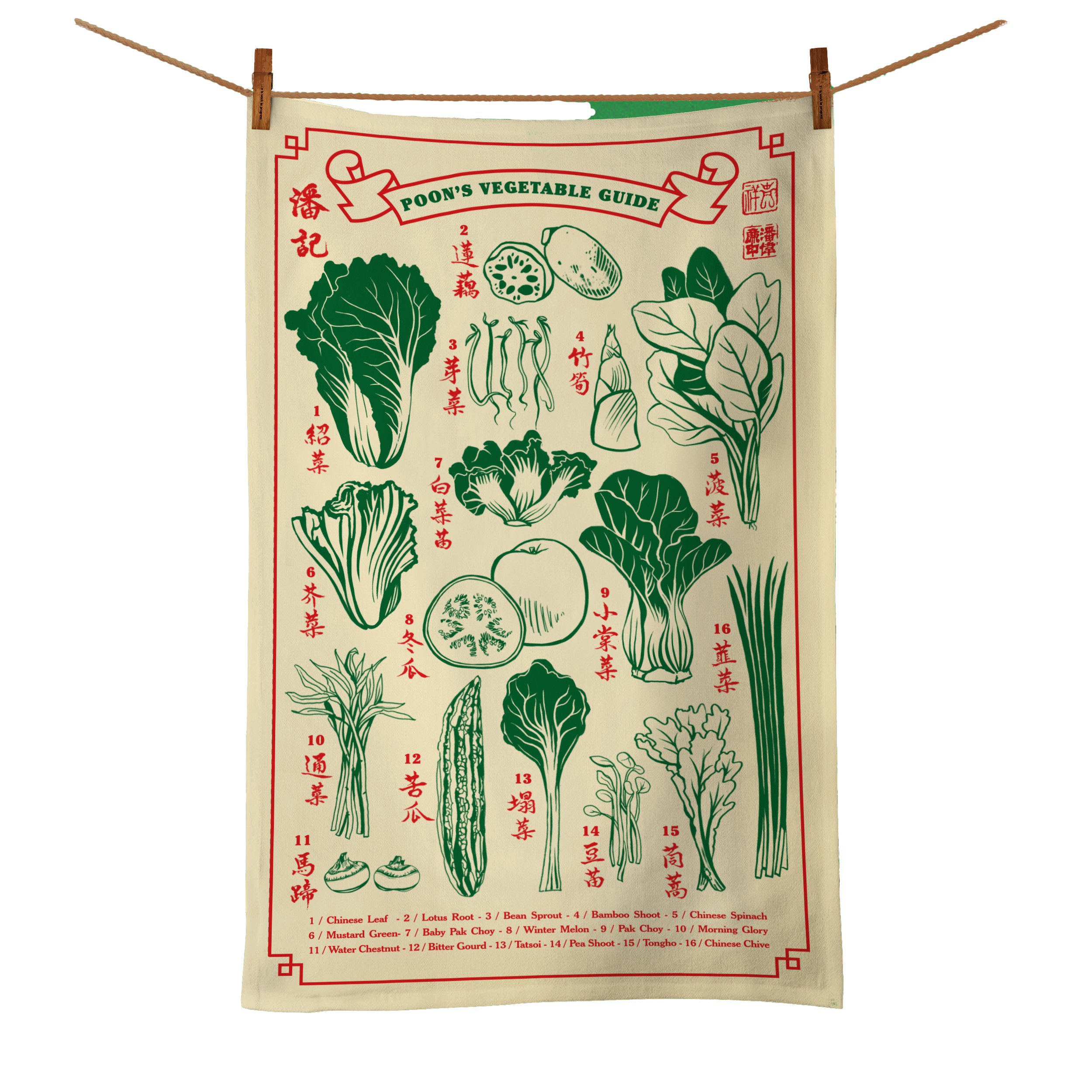 Poon's Tea Towel - Vegetable Guide
