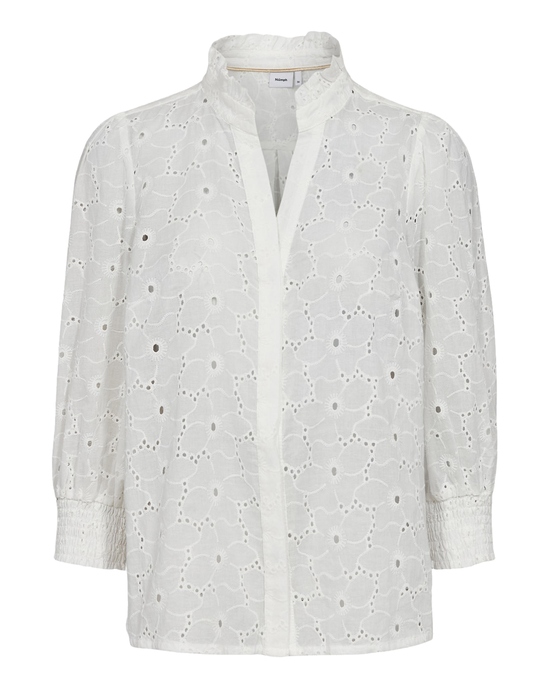 Blus Lela blommig genombruten i vit - 6