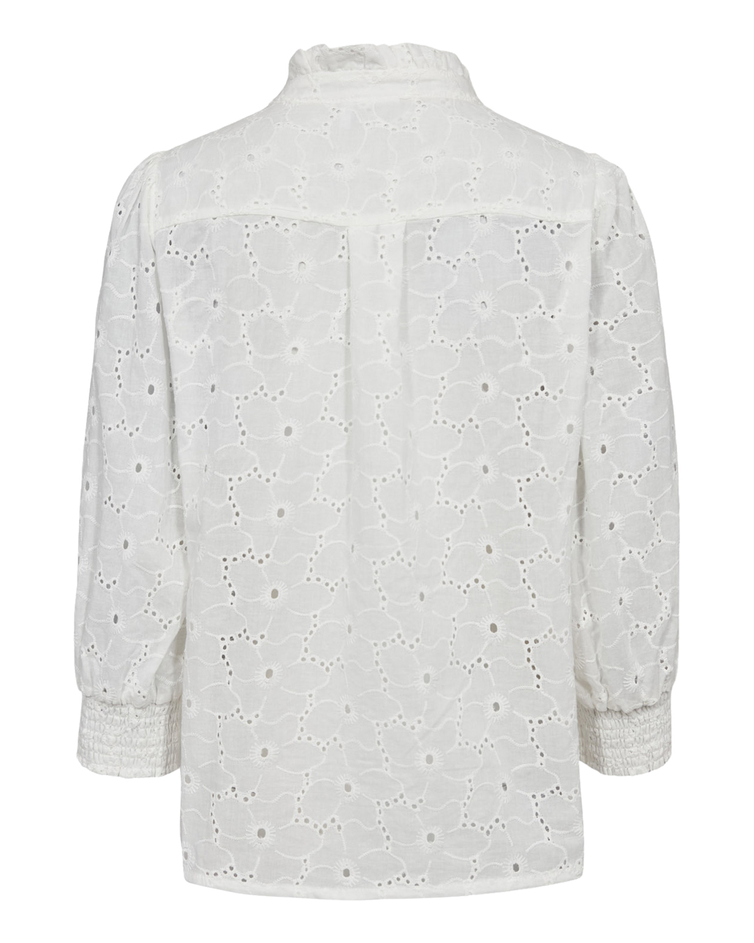 Blus Lela blommig genombruten i vit - 7