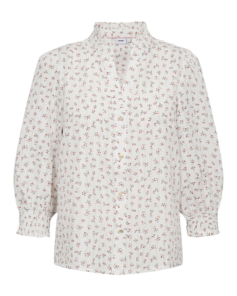 Blus Fenja v-ringad småblommig rosa/röd/vit