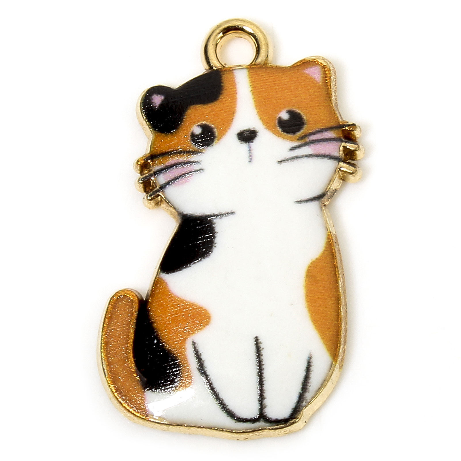Charm   Enameld Cat  sitting, white orange