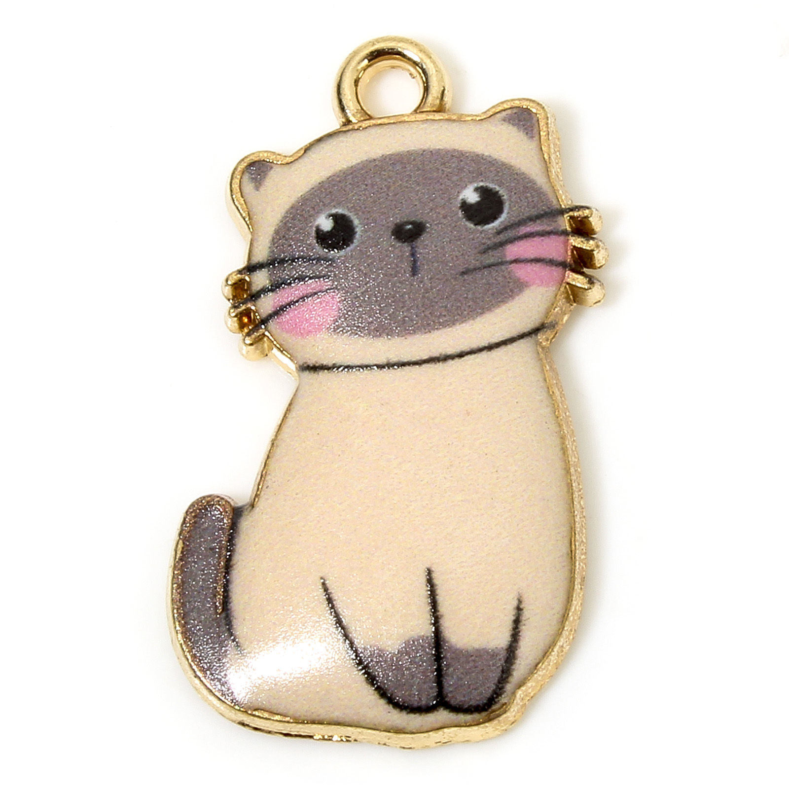 Charm   Enameld Cat  sitting, brown