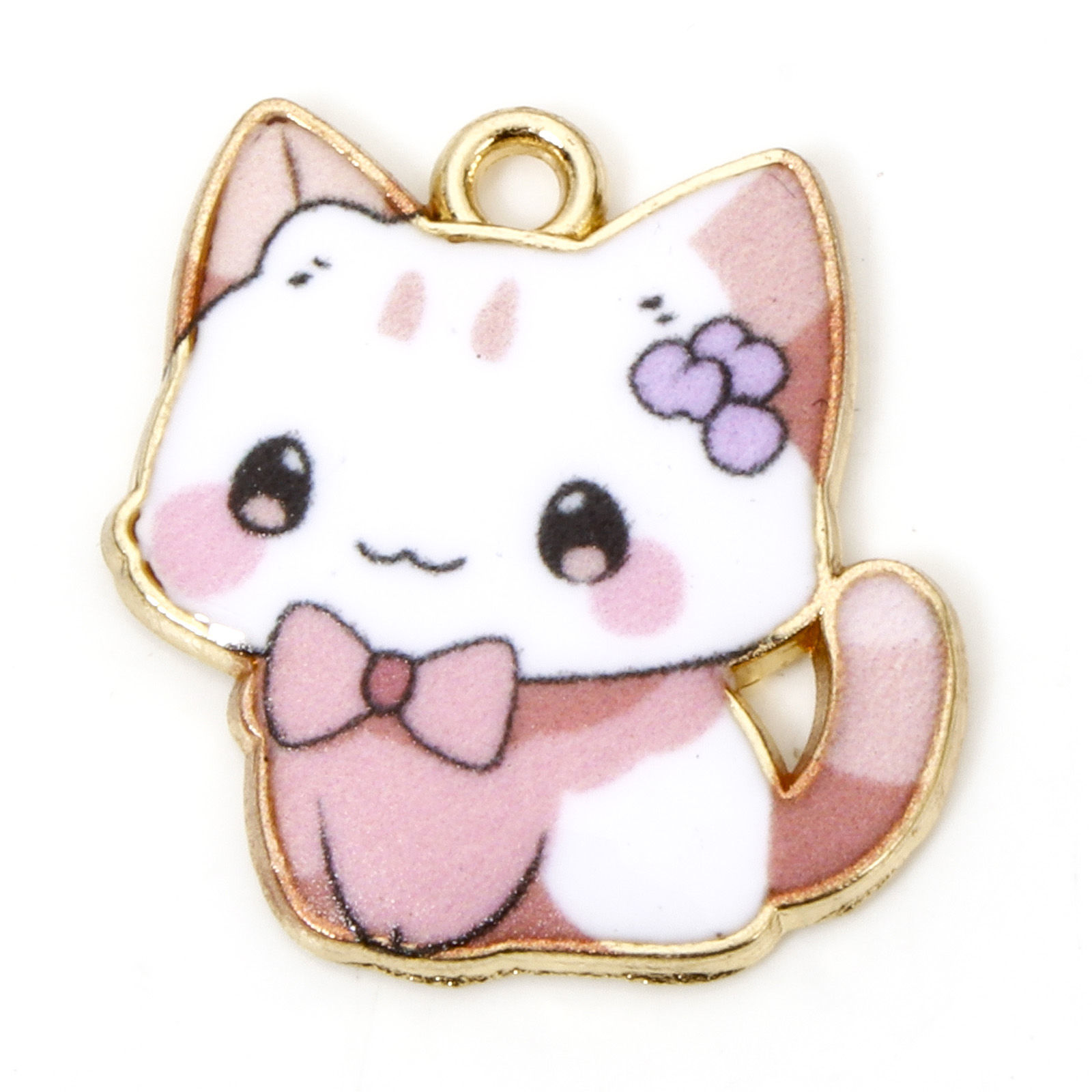 Charm   Enameld Cat  pink , purple bow