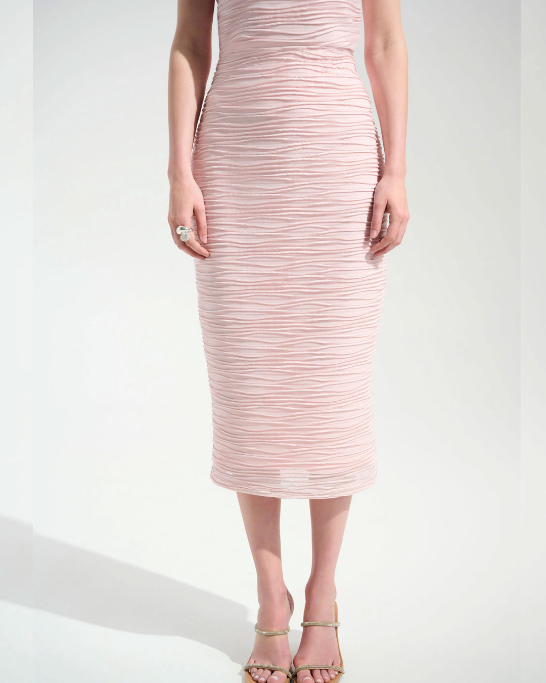 Midikjol med slits bak rosa/silverlurex - 2