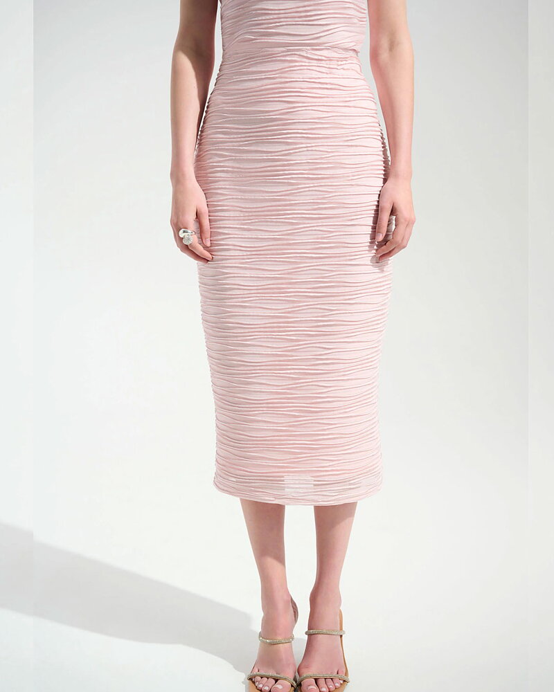 Midikjol med slits bak rosa/silverlurex