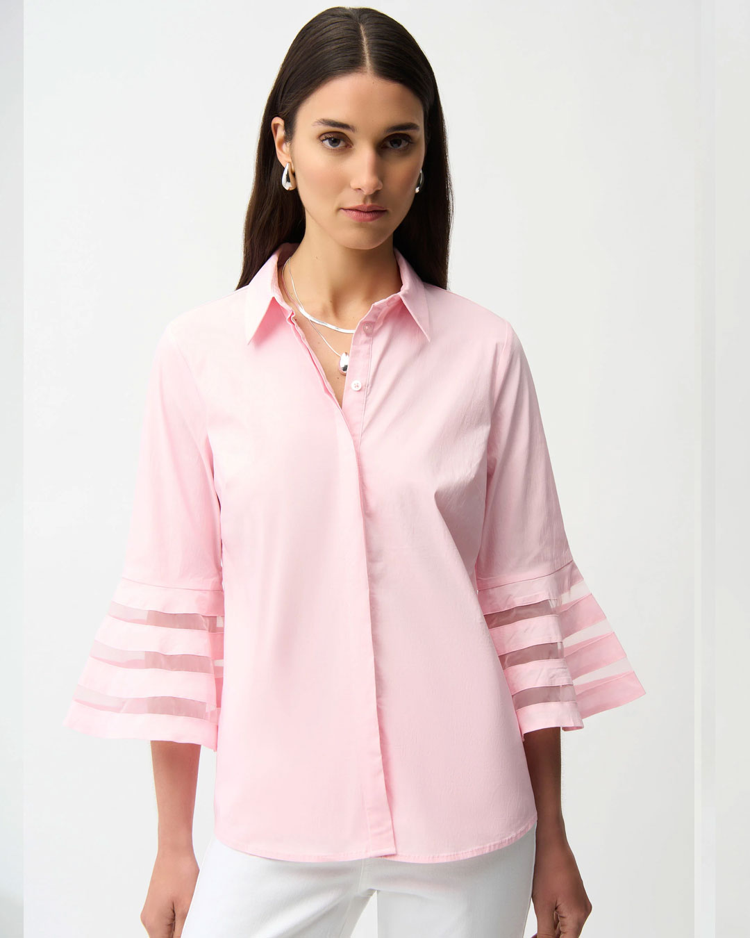 Skjorta tulpanärm med mesh rosa