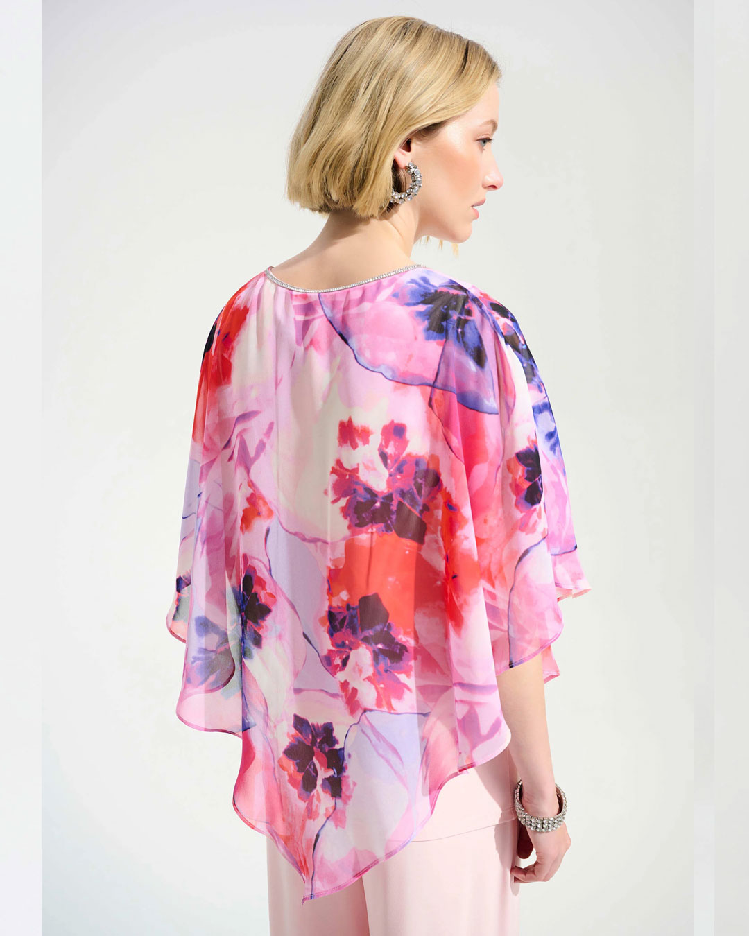 Blus mönstrad chiffong rosa/lila/korall - 2