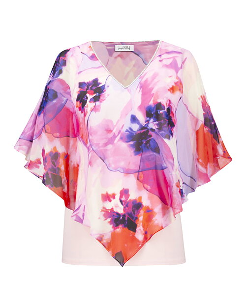 Blus mönstrad chiffong rosa/lila/korall - 4