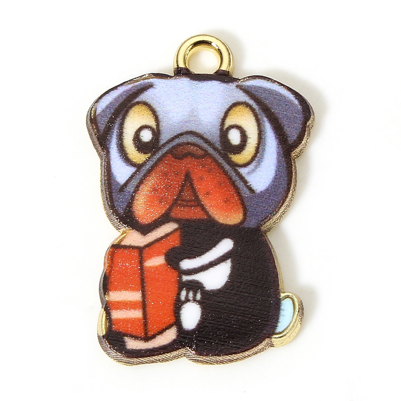 Charm Enameld   dog w book