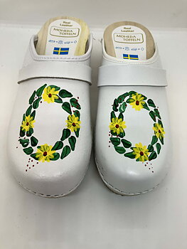 Moheda Trätoffel LINA White Blommor