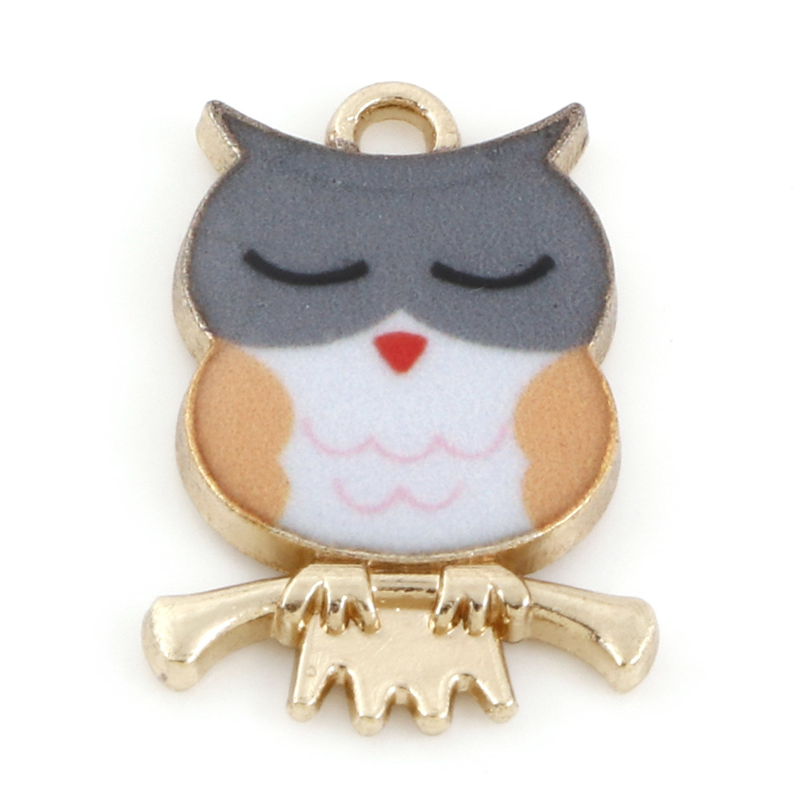 Charm enameld Owl, yellow &  Grey