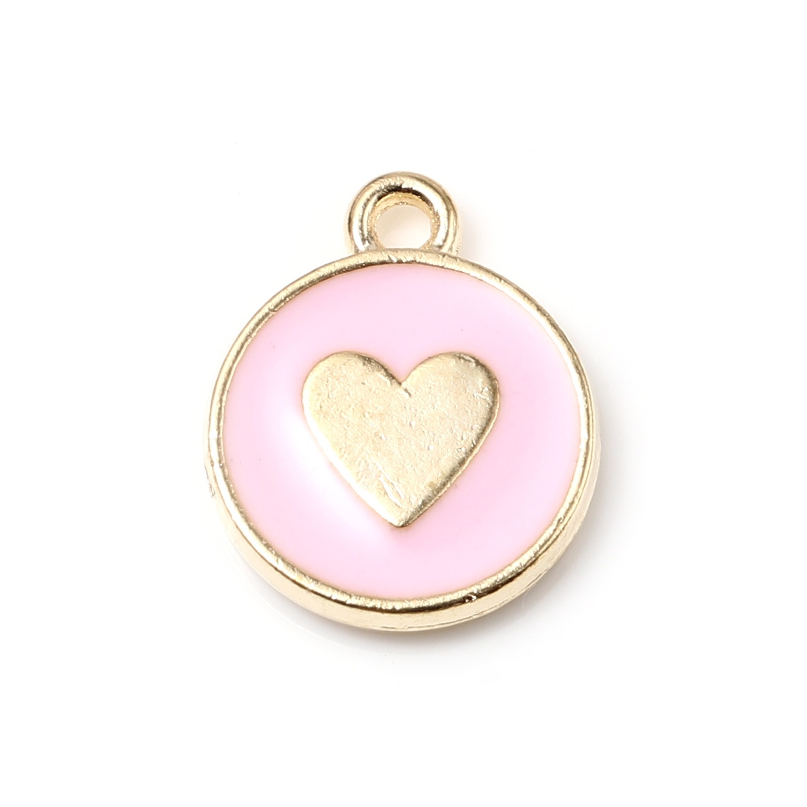 Charm  Enameld Heart Gold & Pink