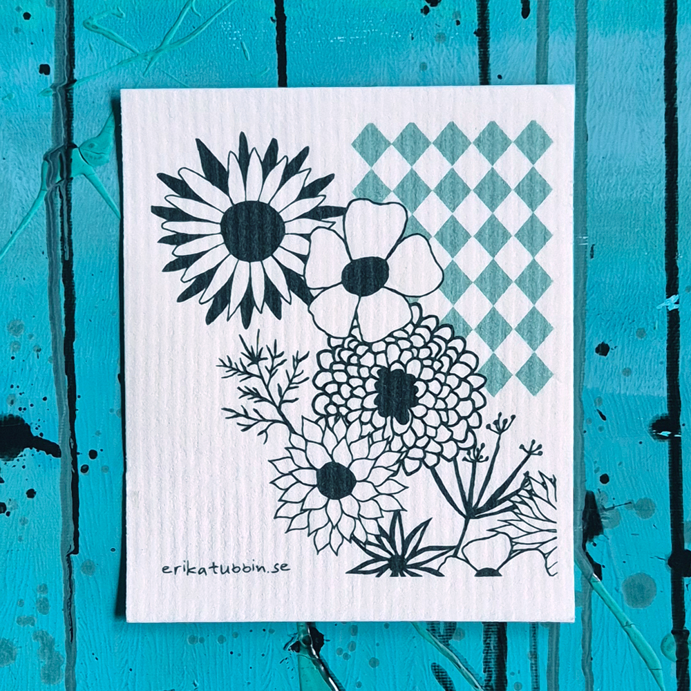 gåvoset 2 trasor: FLOWER POWER grön + enfärgad svart - 5
