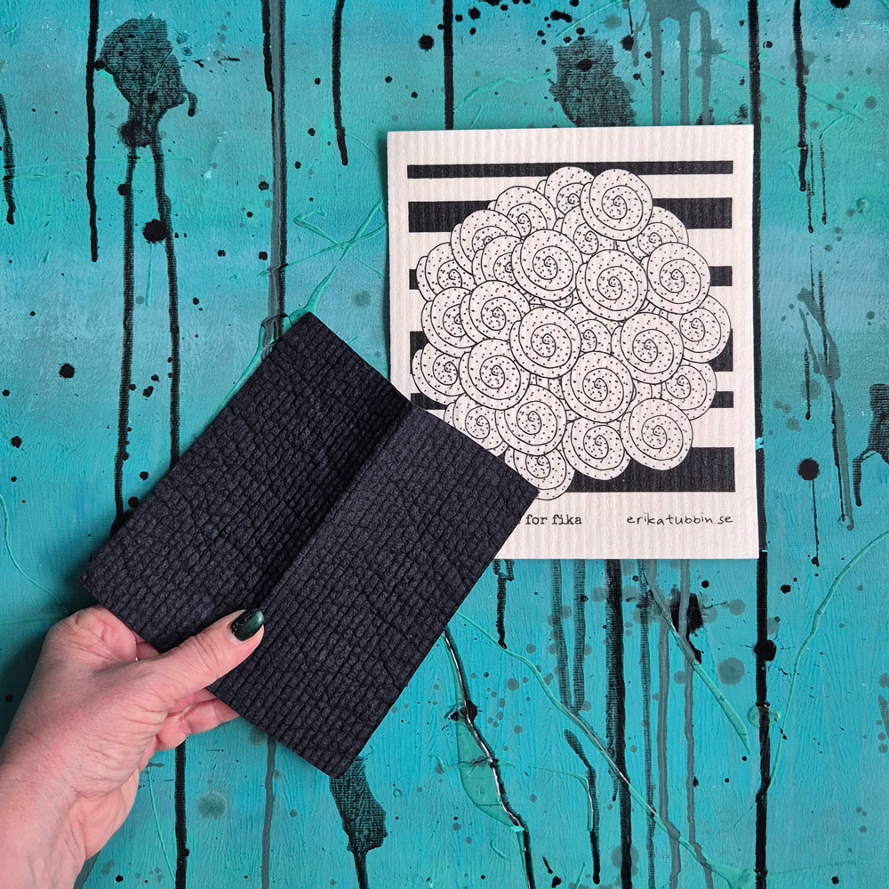 giftset 2 dishcloths: FIKA CINNAMON BUN + solid black - 4