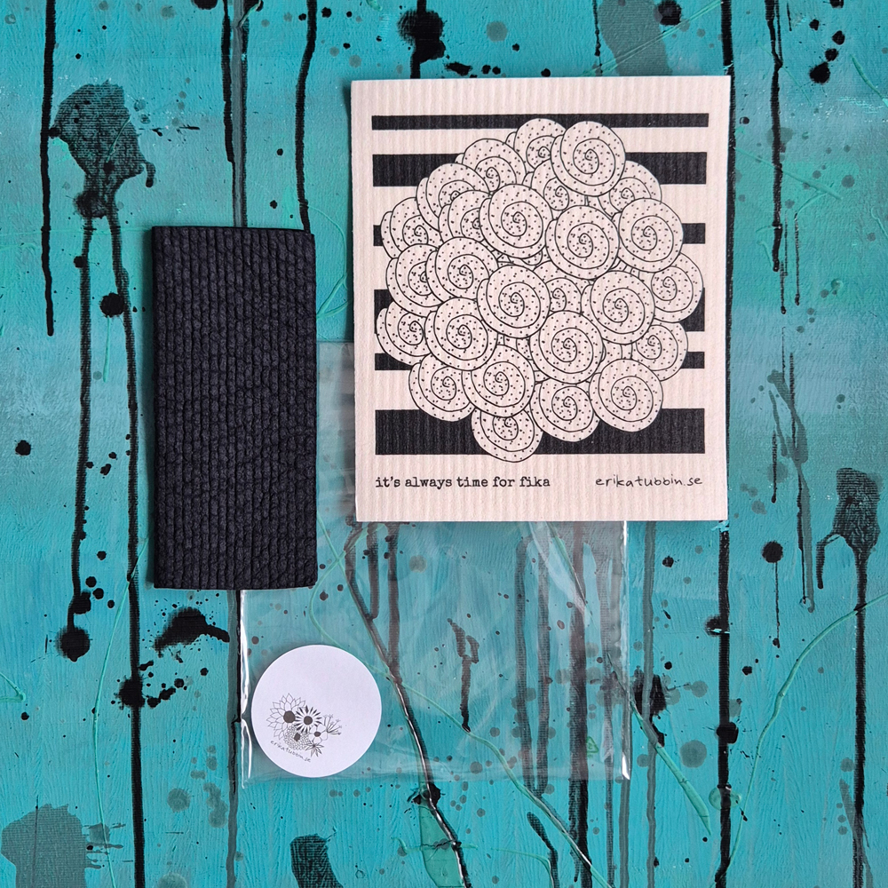giftset 2 dishcloths: FIKA CINNAMON BUN + solid black - 2