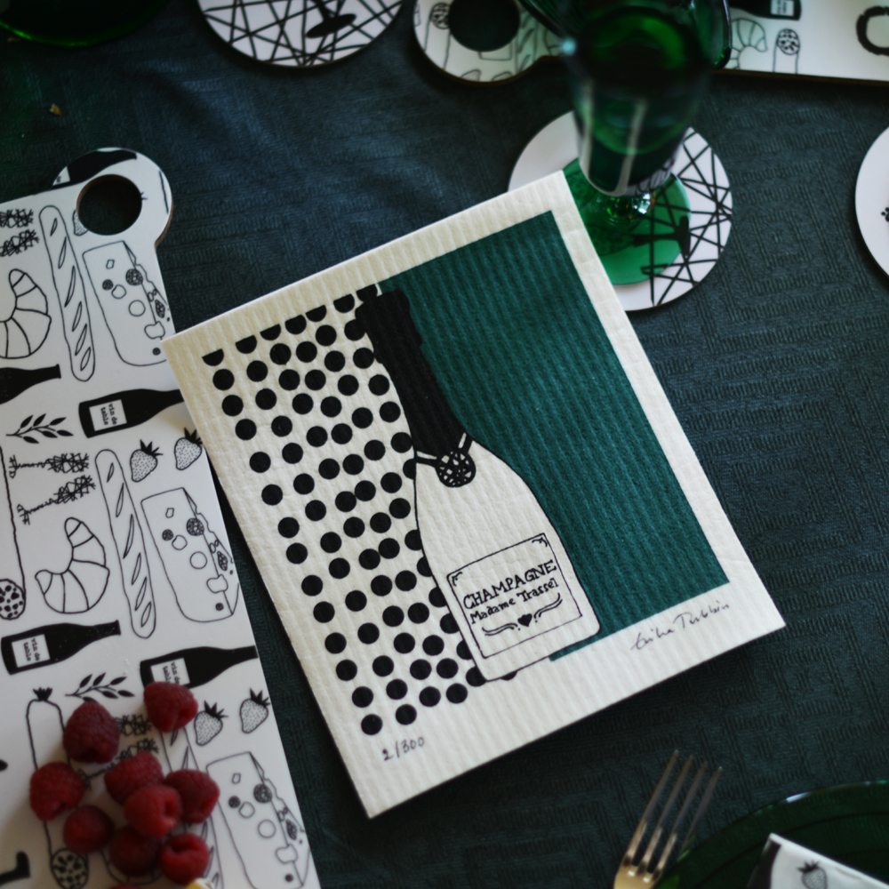 ART cloth MADAME TRASSEL buteljgrön med passepartout - LIMITED EDITION - konstdisktrasa, numrerad och signerad - 3