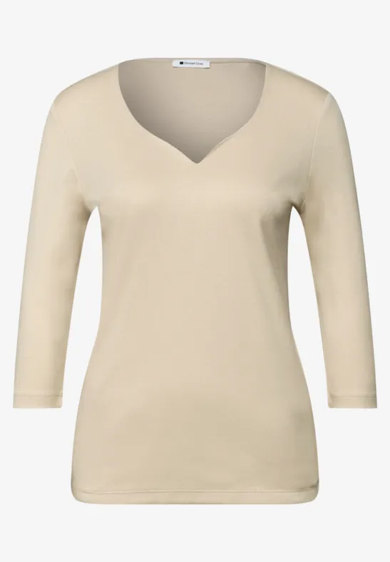 Heart neck Ada T-Shirt Cotton Beige