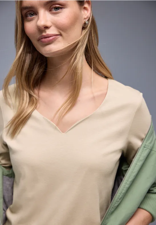 Heart neck Ada T-Shirt Cotton Beige - 6