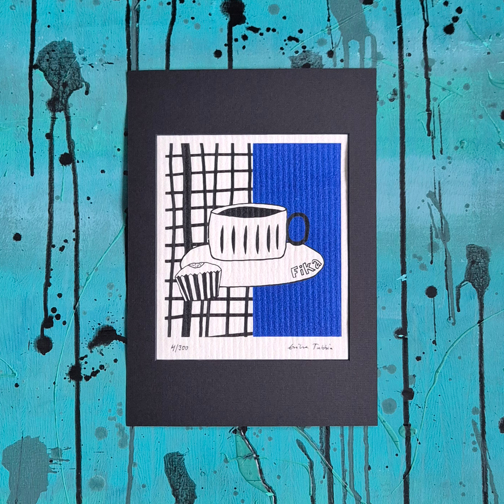 ART cloth FIKA blue with passepartout - LIMITED EDITION